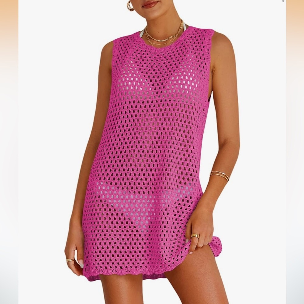 Amazon Fuchsia Crochet Swim Cover-Up